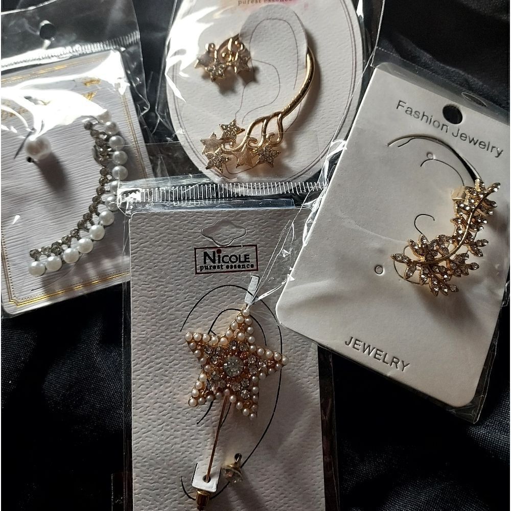 EAR CRAWLER JACKET HUGGER STAR LEAF PEARL BUNDLE SET OF 4